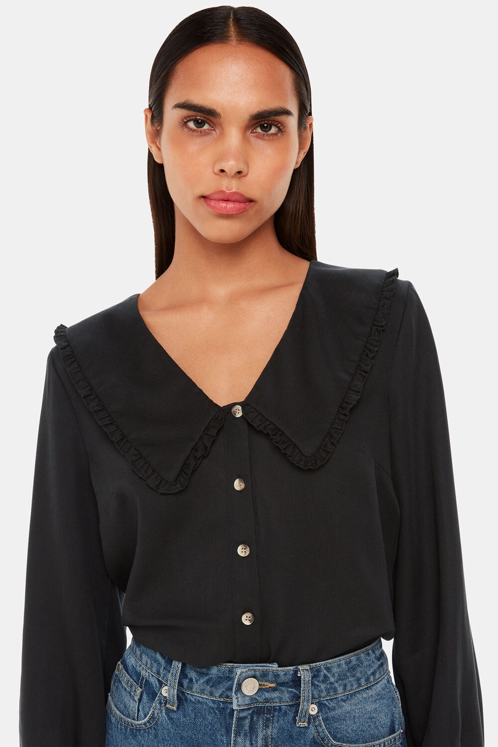 Black Oversized Collar Detail Top