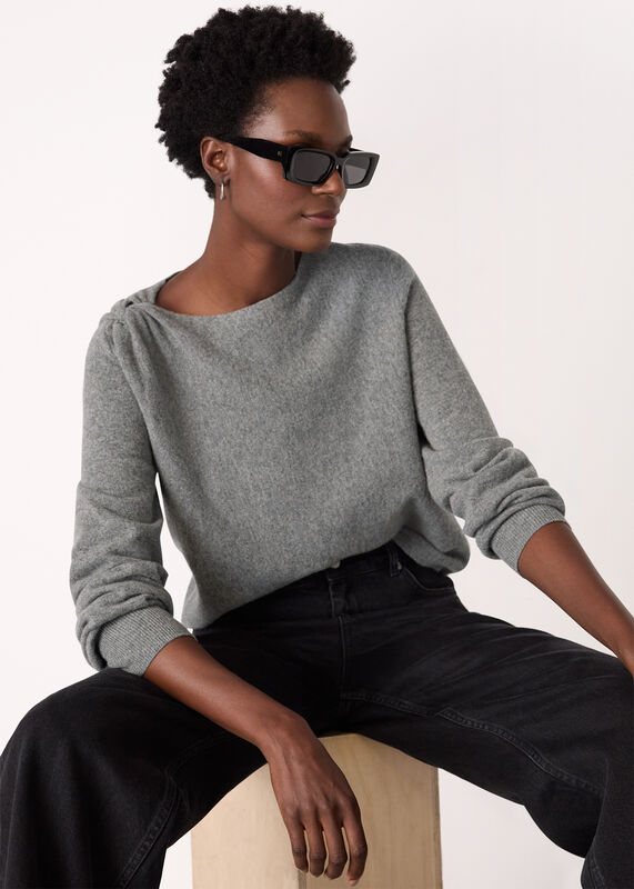 Grey Wool Twist Front Detail Knit