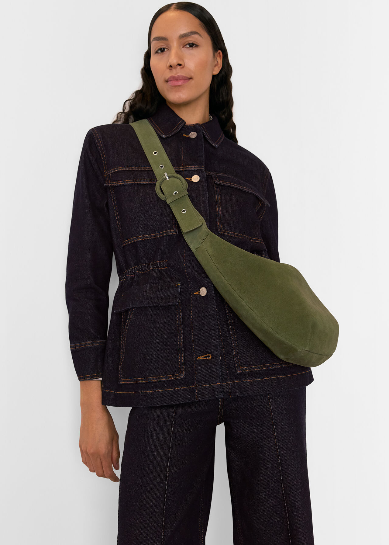 Sia Suede Curved Crossbody Bag