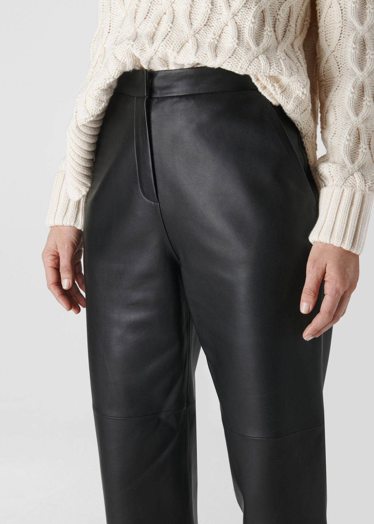 Leather Flat Front Trouser Black