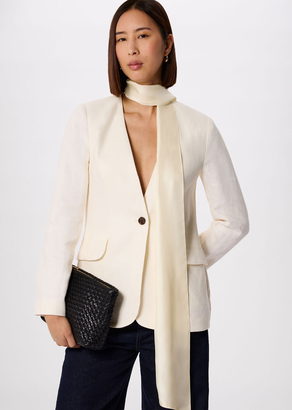 Collarless Linen Blazer