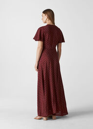 Woodblock Print Wrap Dress Burgundy
