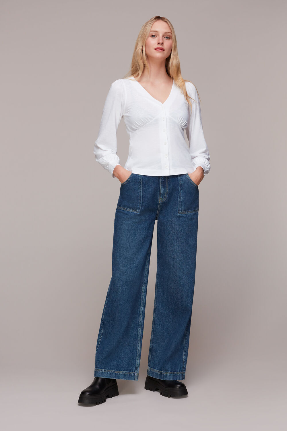 Amber V neck Button Top