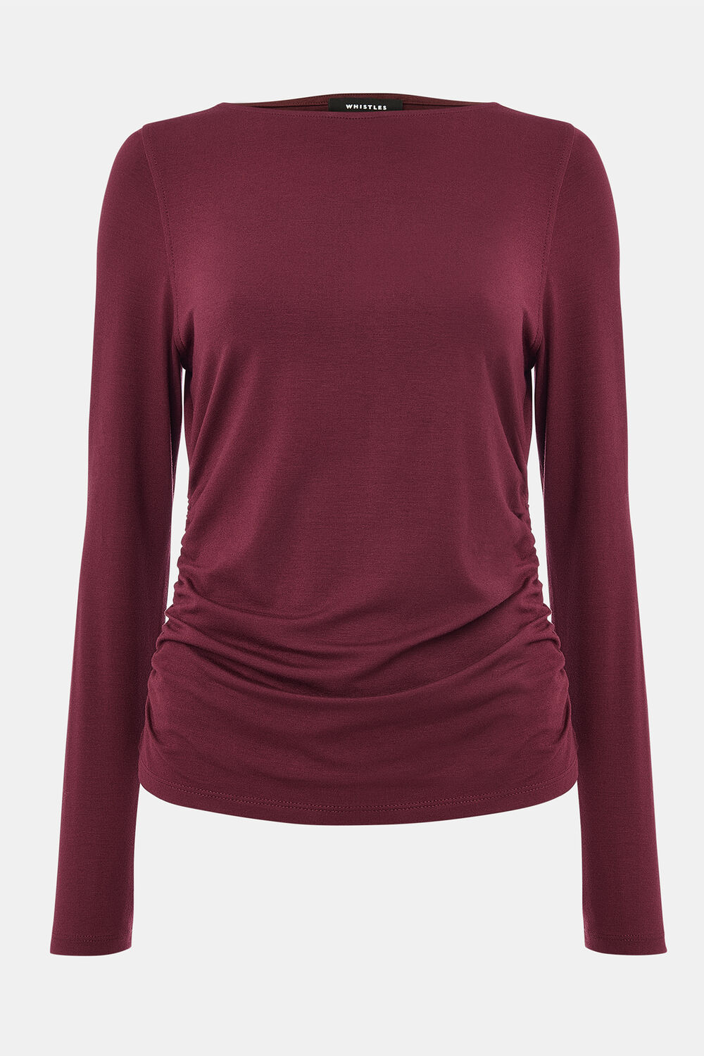 Burgundy Ruched Side Long Sleeve Top