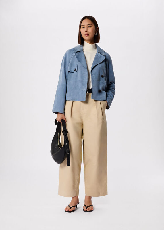 Blue Suede Short Trench Jacket