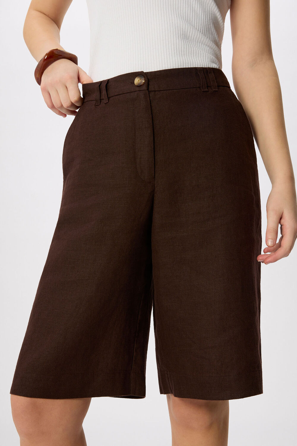 Brown Linen Bermuda Short
