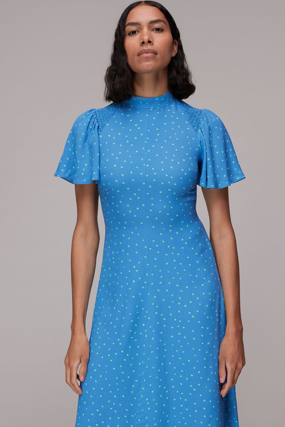Blue Uneven Spot Print Midi Dress