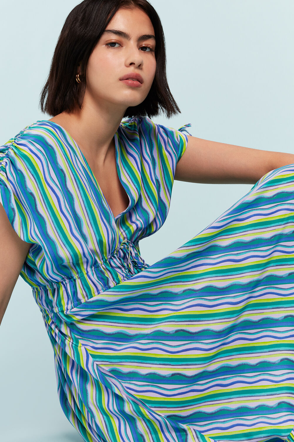 Multicolour Wiggle Stripe Silk Dress