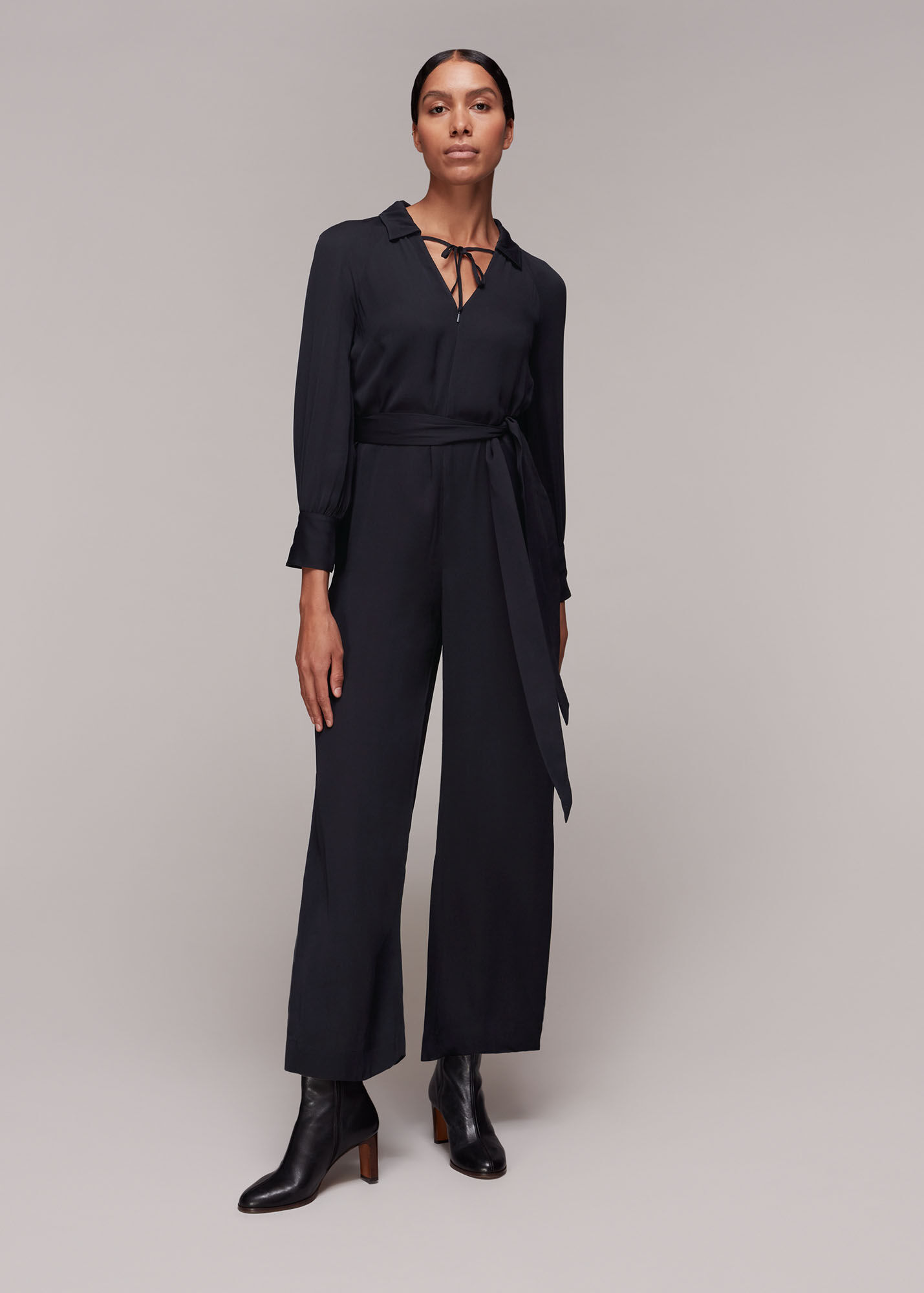 Black Abby Tie Detail Jumpsuit WHISTLES
