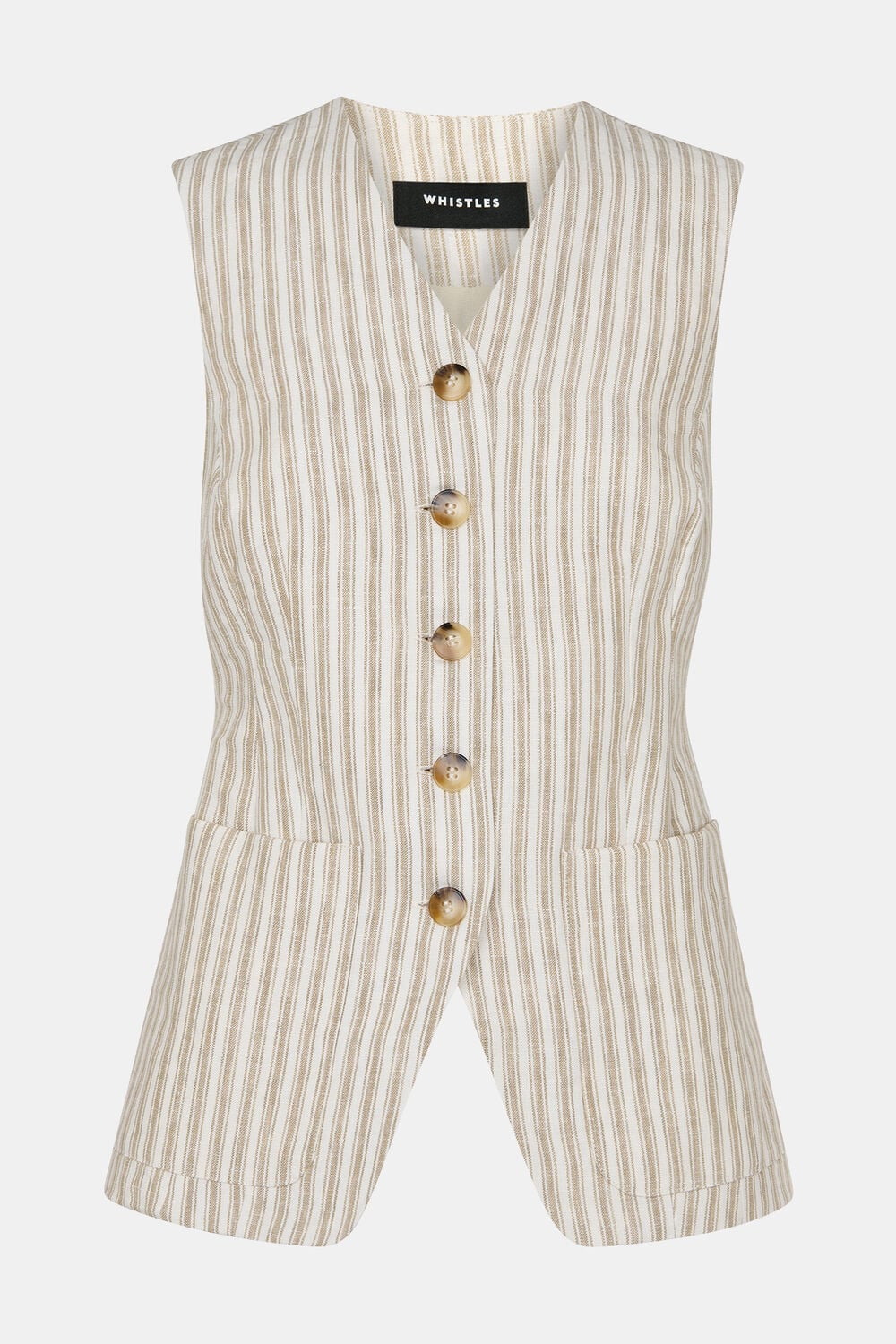 Neutral Petite Linen Stripe Waistcoat