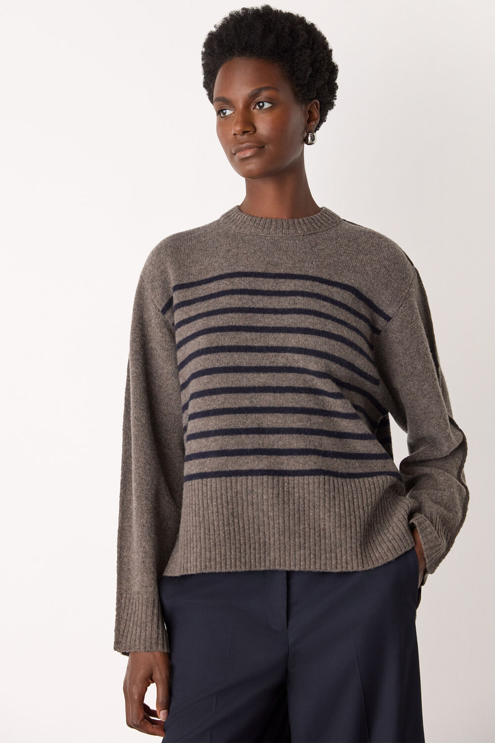 Wool Stripe Crew Neck Knit