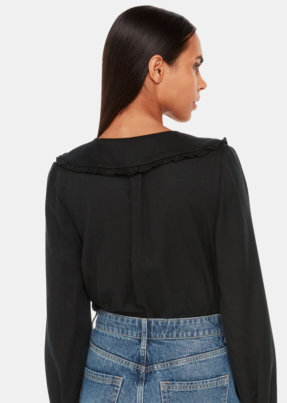 Black Oversized Collar Detail Top