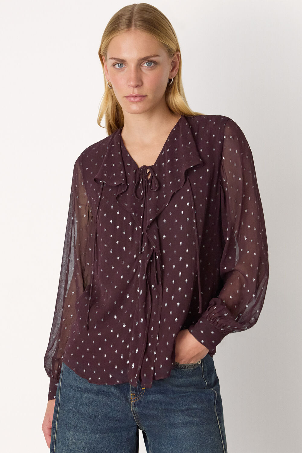 Metallic Dobby Frill Blouse