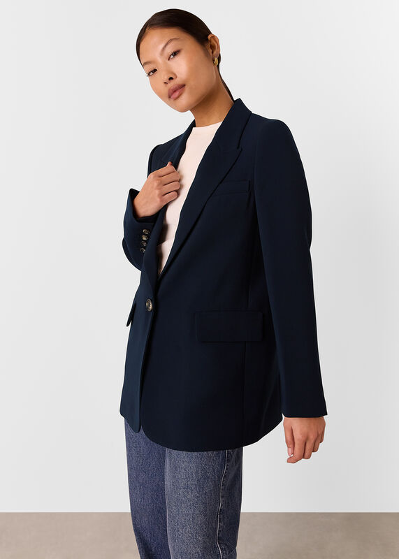 Navy Petite Crepe Boyfriend Blazer