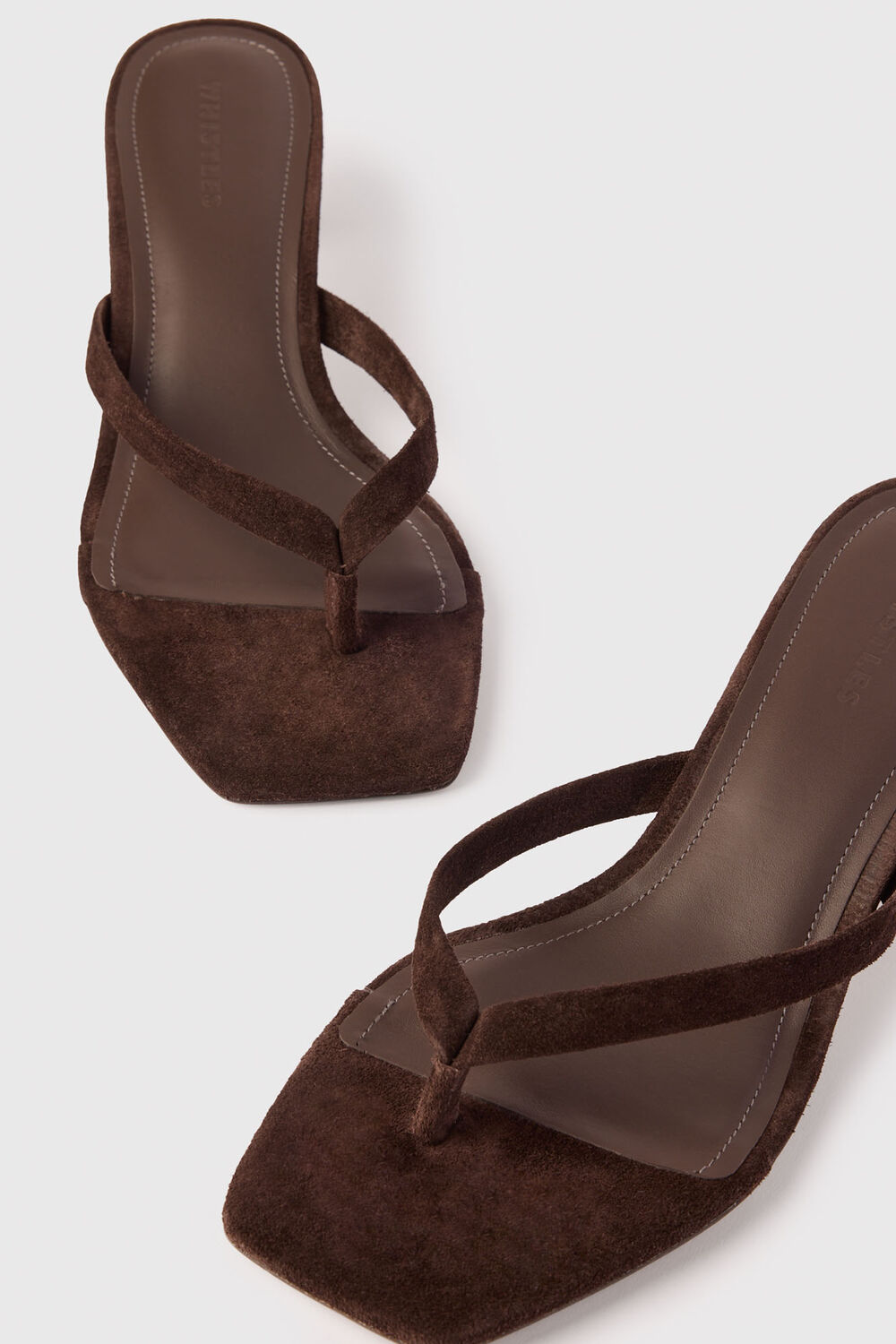 Chocolate Suede Toe Post Heeled Mule