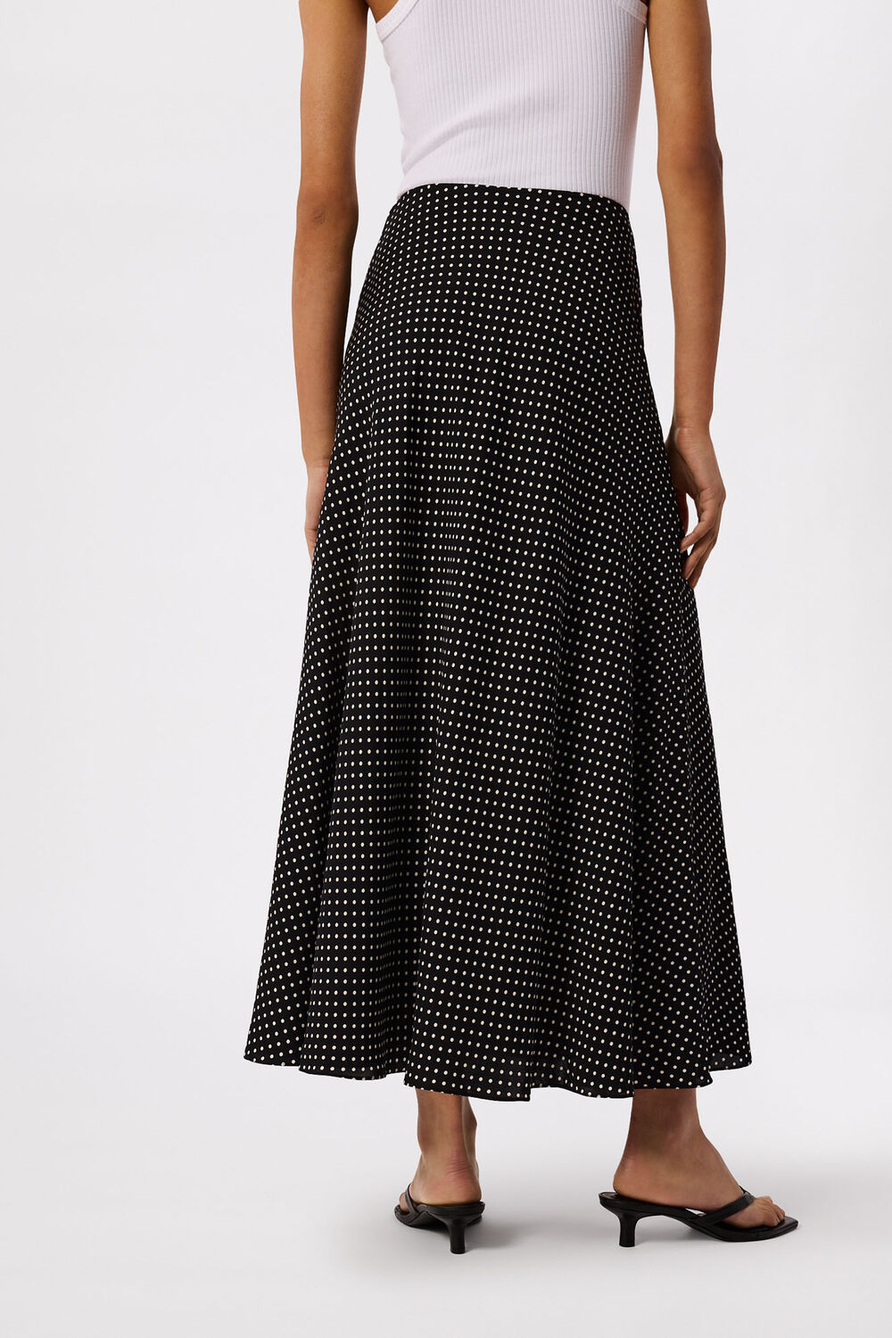 Black mini spot fit and flare midi skirt