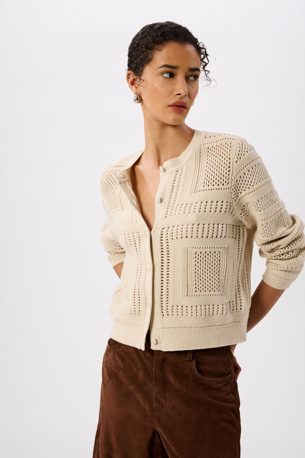 Ivory Crochet Detail Cardigan