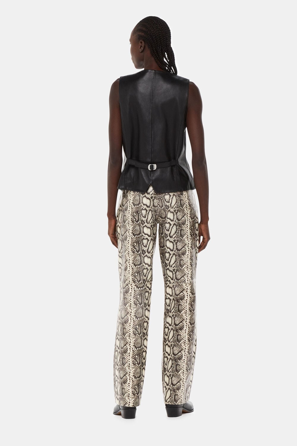 Snake Print Leather Trousers