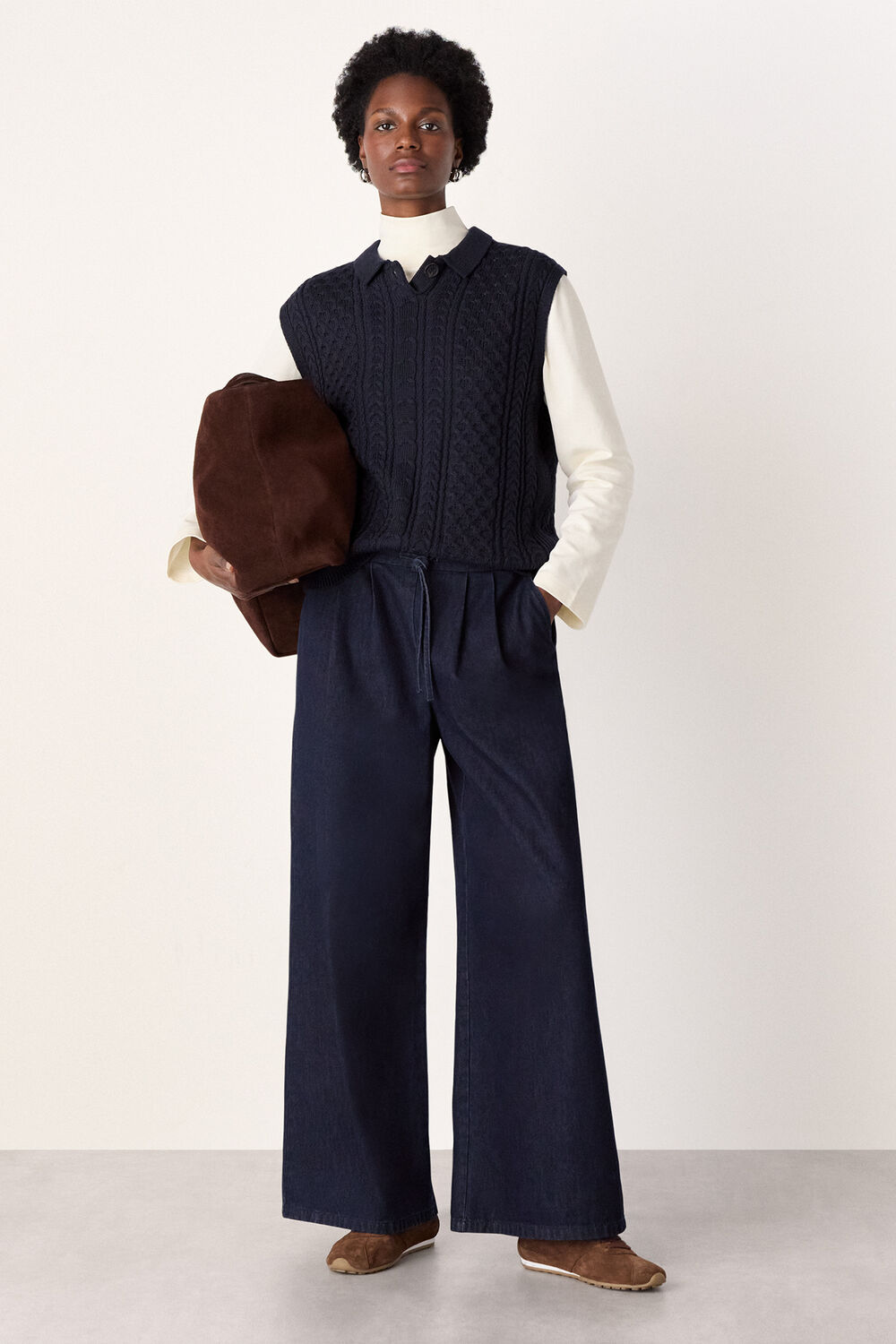 Navy Wool Cable Detail Knit Tank