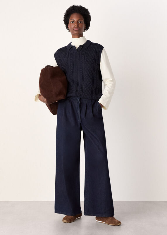 Navy Wool Cable Detail Knit Tank