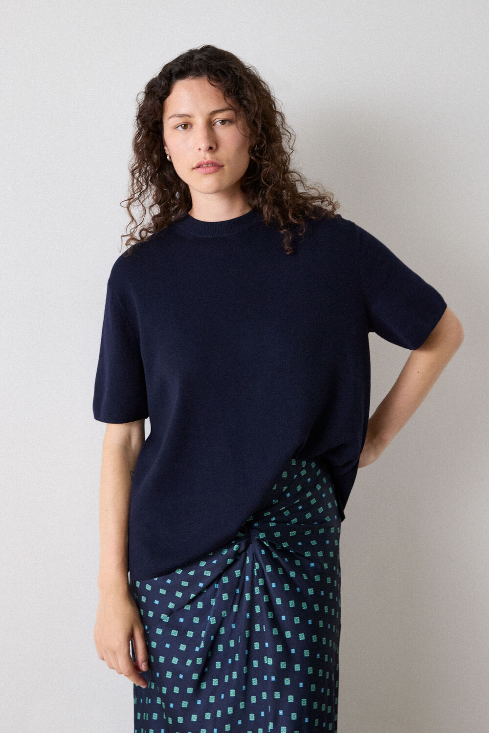 Navy Fine Knit T-Shirt