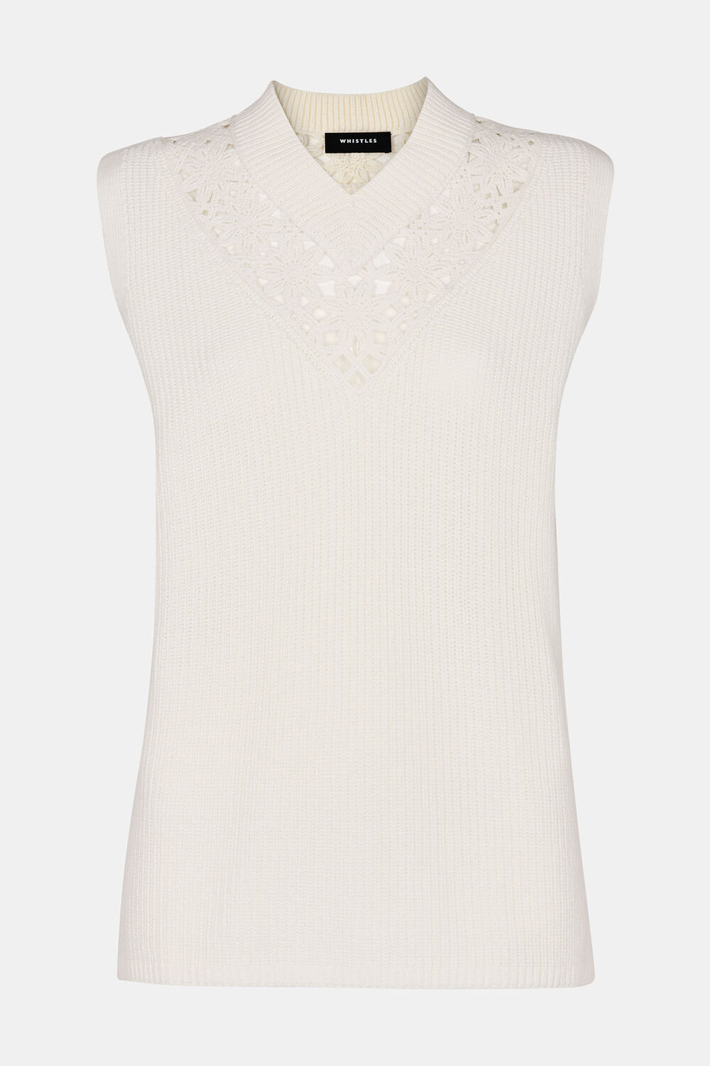 White Floral Crochet V Neck Tank