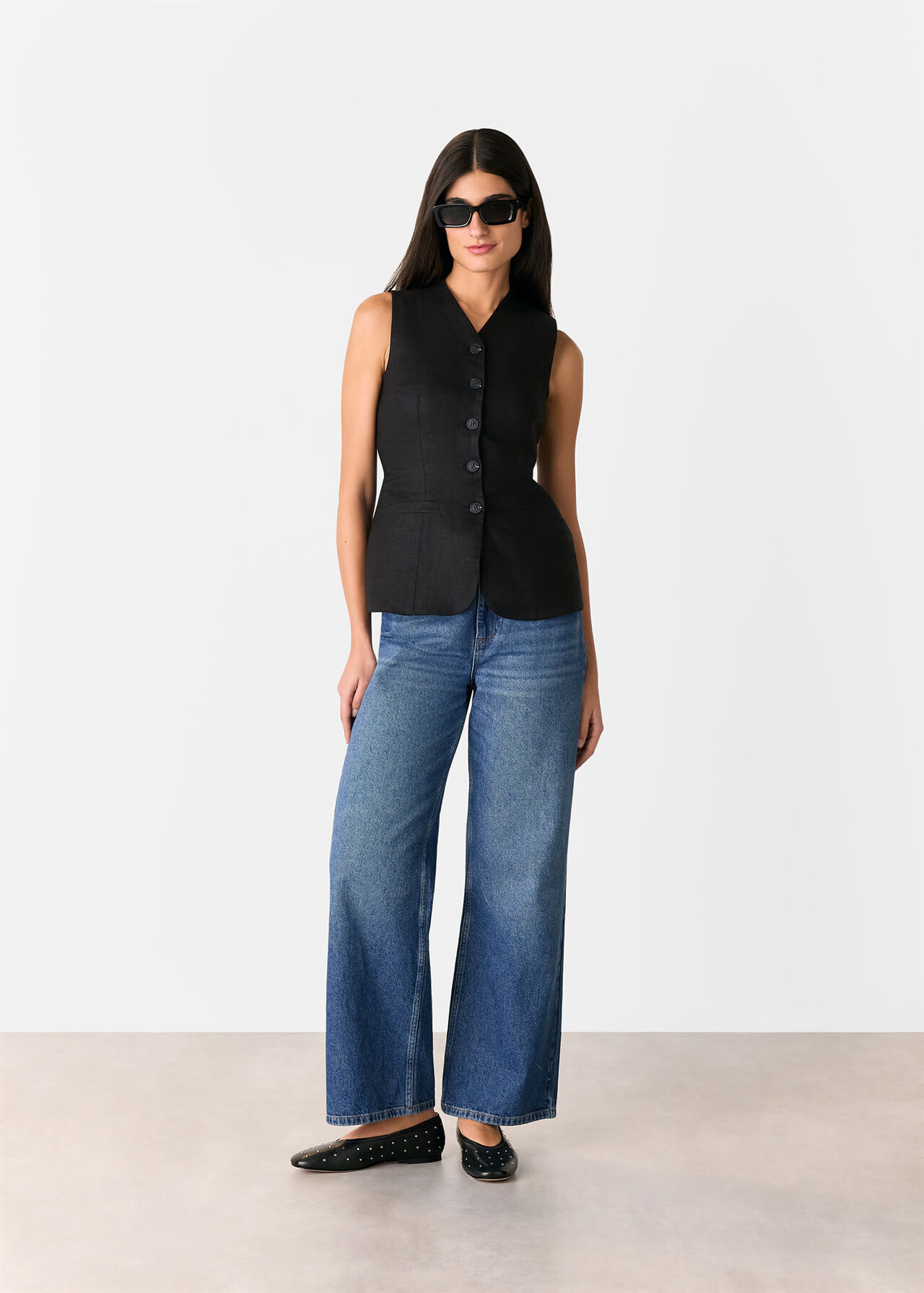 Black Molly Linen Waistcoat Coord
