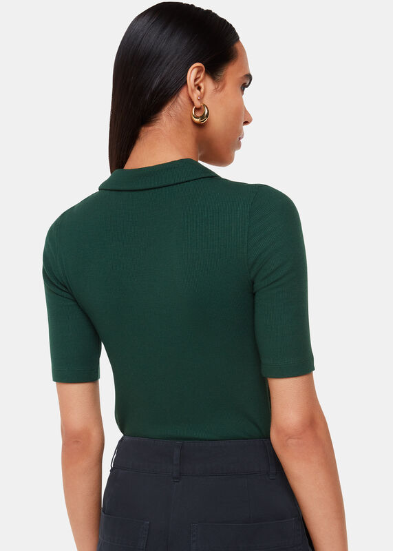 Dark Green Lucie Ribbed Collar Polo