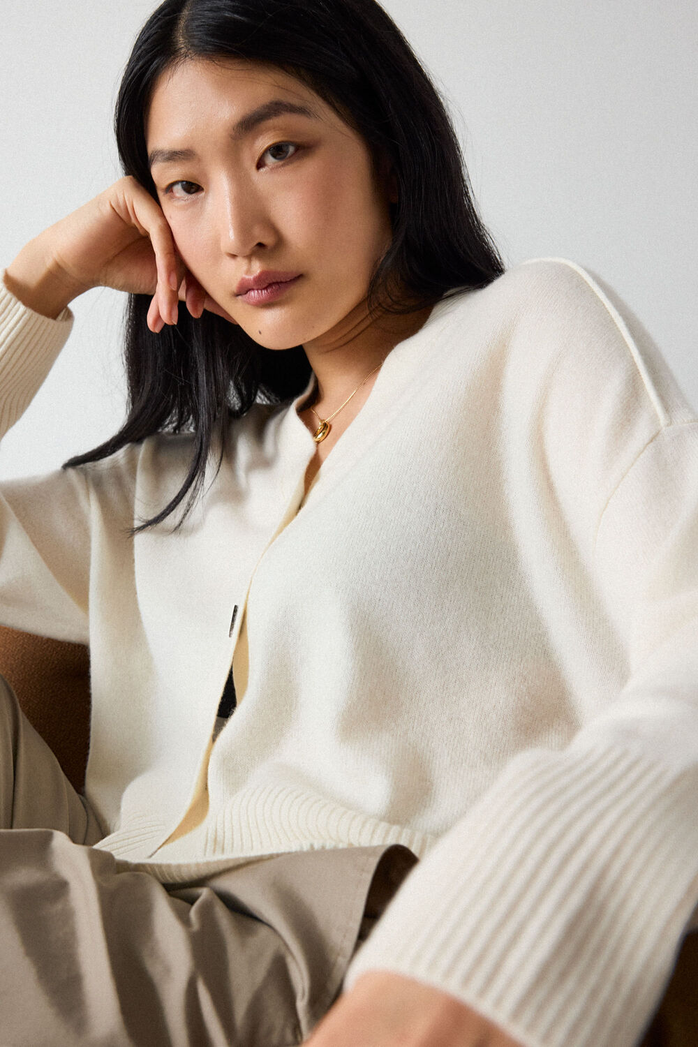 Ivory Cashmere Button Cardigan