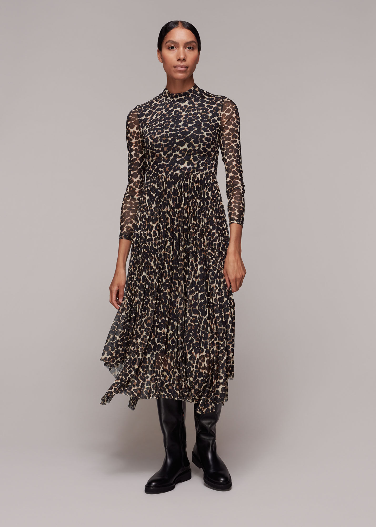 Leopard Print Smudge Animal Mesh Dress WHISTLES