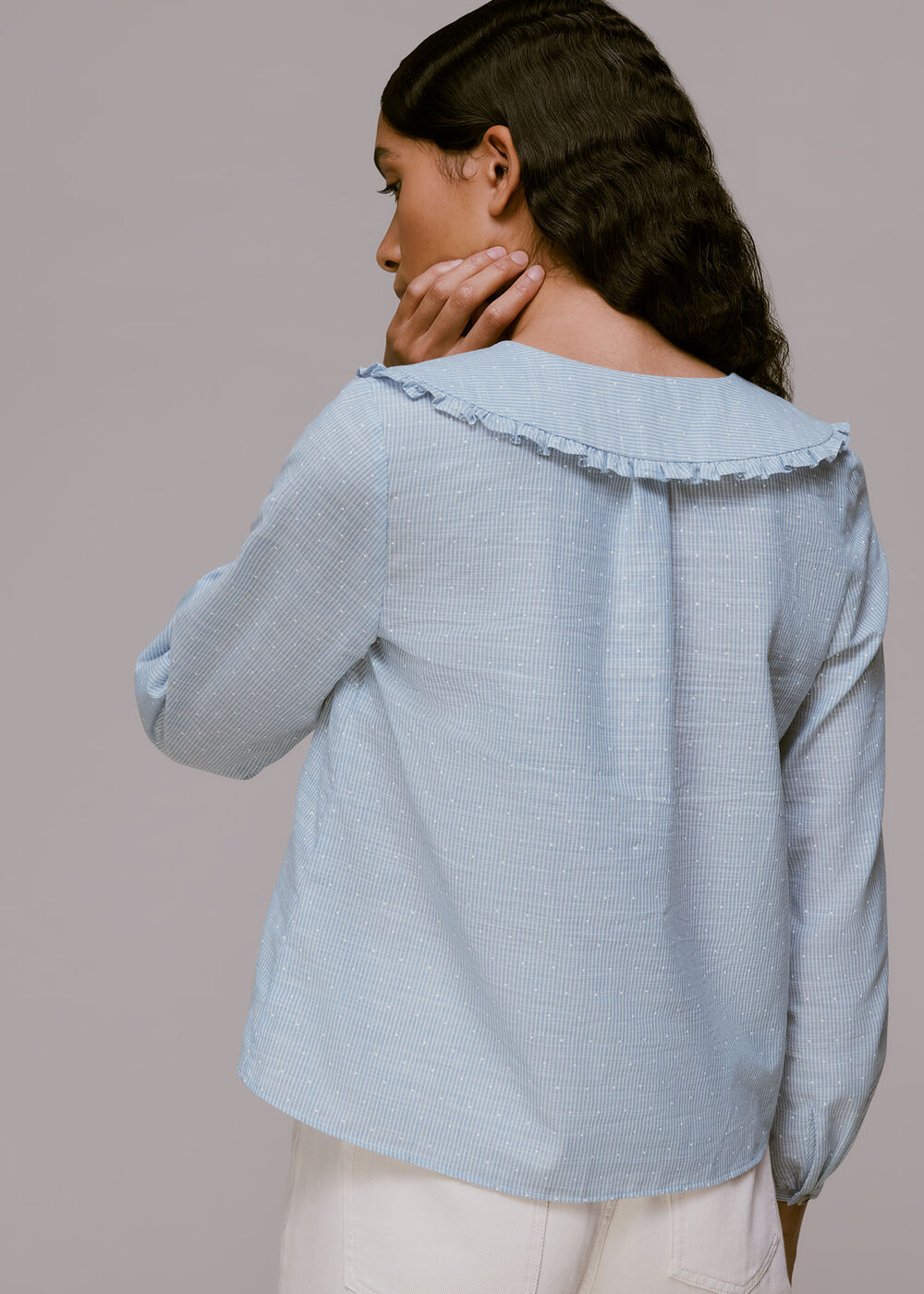 Stripe Spot Collar Detail Top