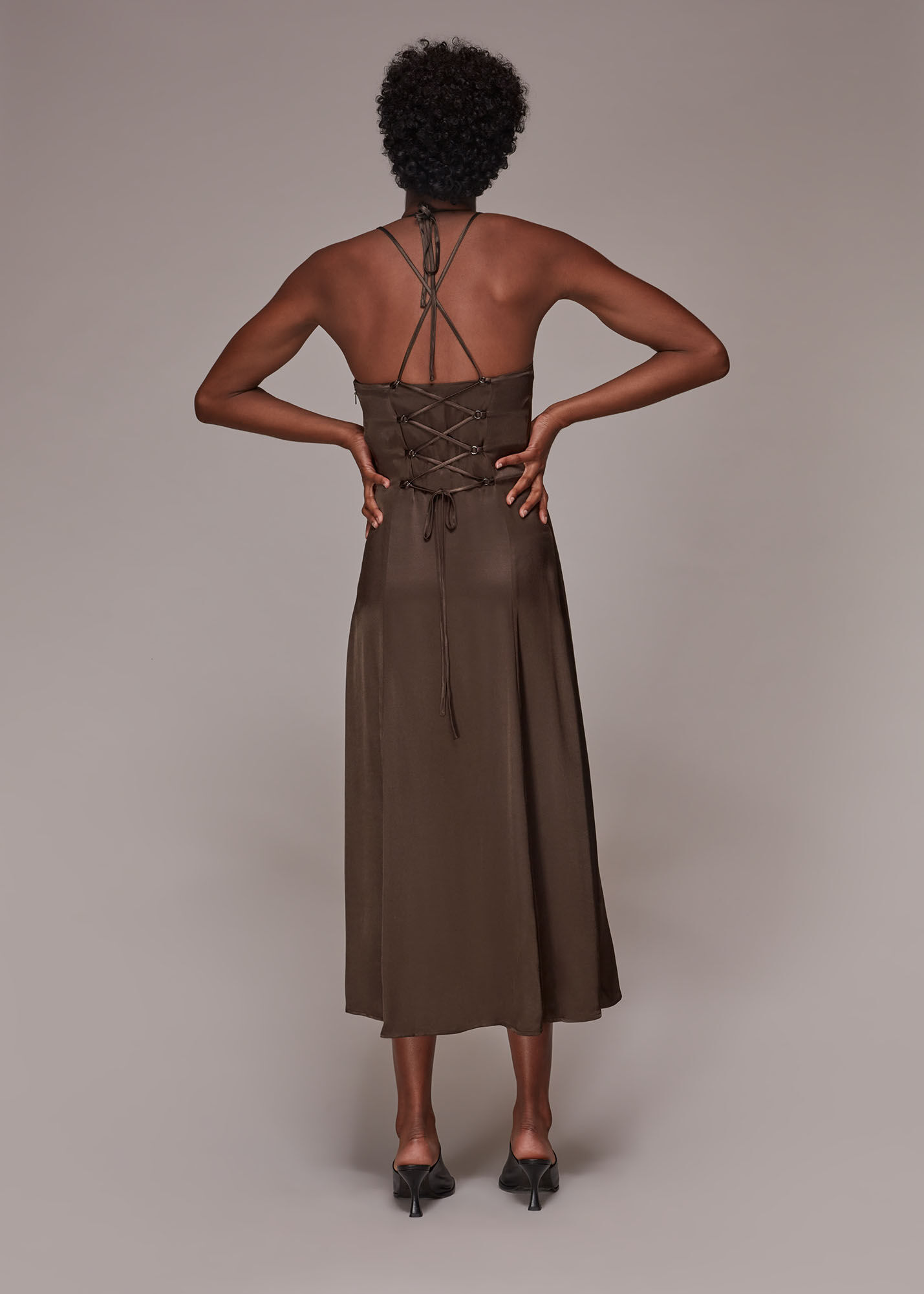 Brown Satin Cami Dress | WHISTLES |