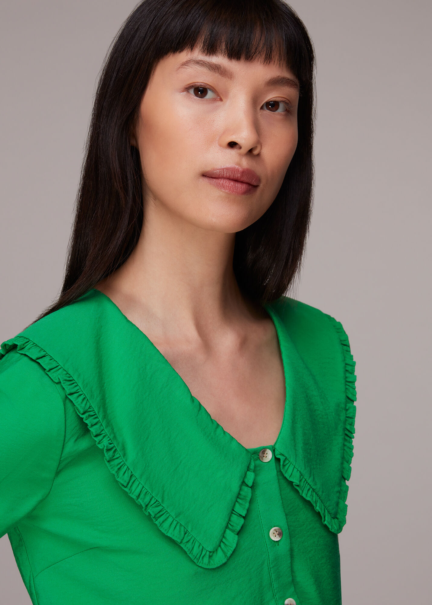 Green Oversized Collar Detail Top | WHISTLES