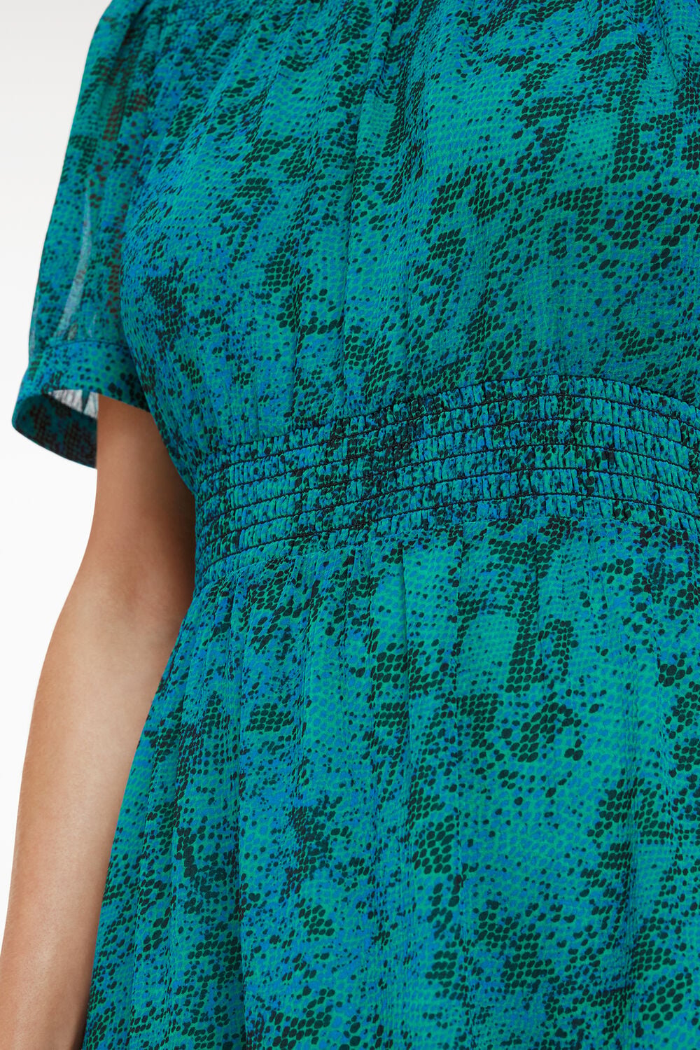 Petite Diagonal Snake Shirred Dress