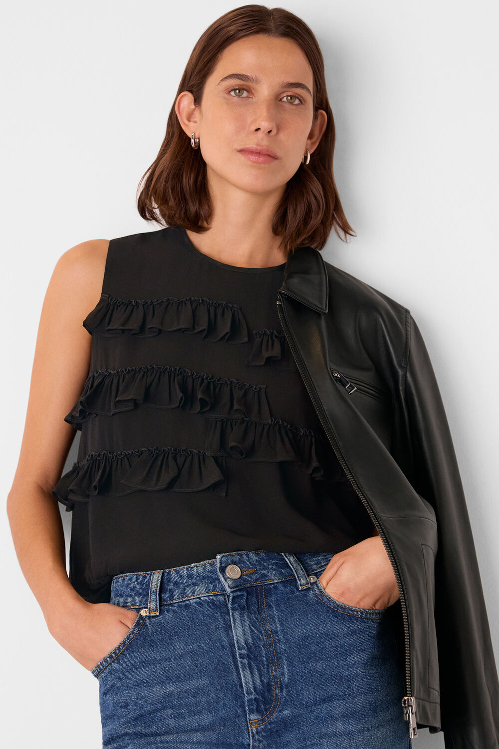 Black Frill Sleeveless Top