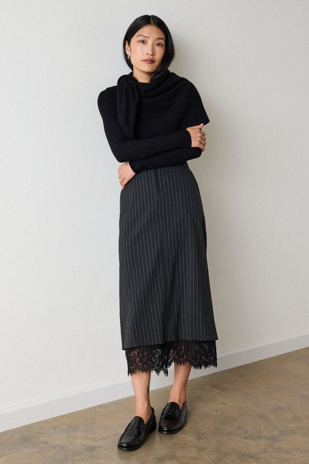 Black Essential Ribbed Crew