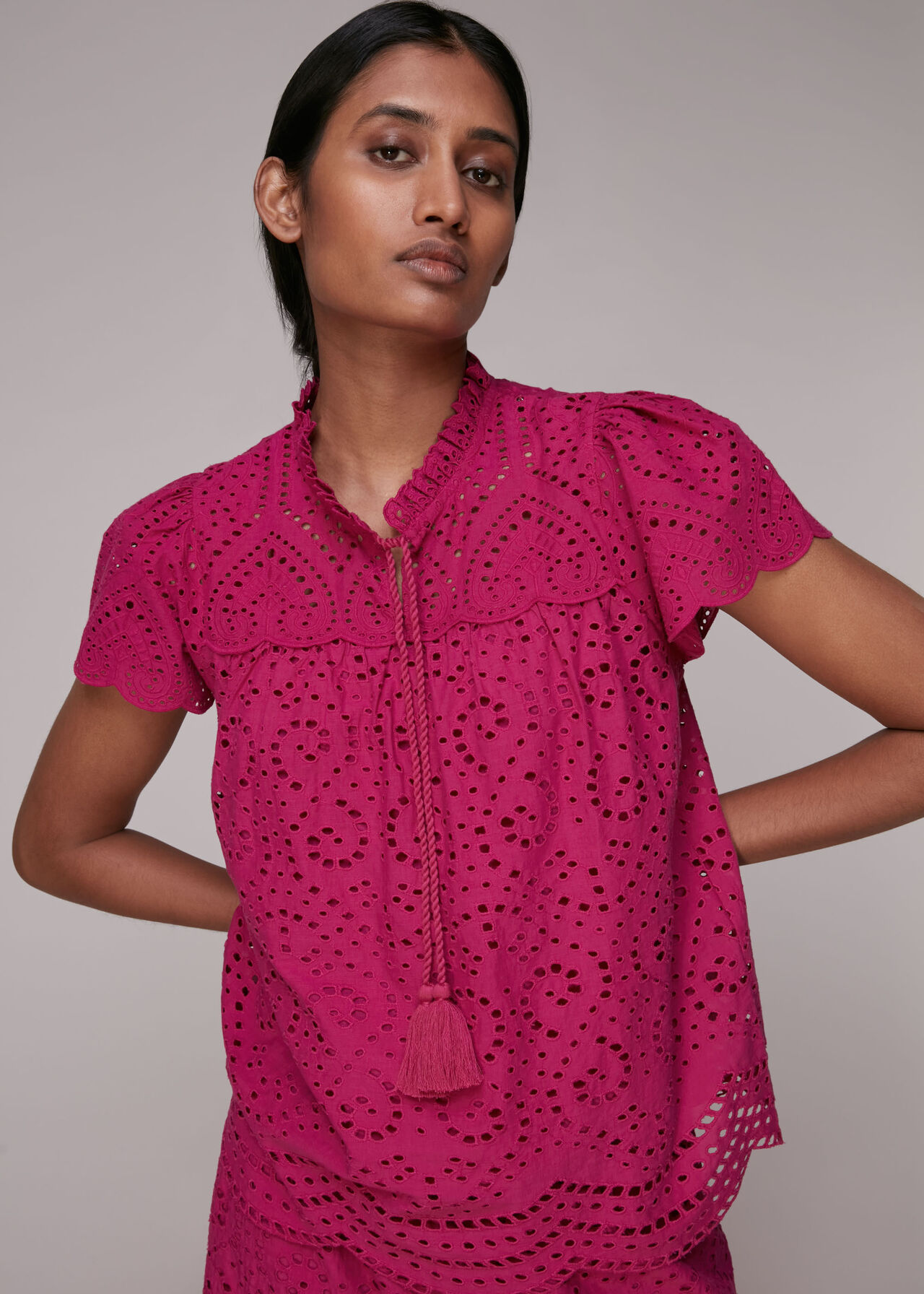 Pink Bonnie Broderie Blouse | WHISTLES | Whistles US
