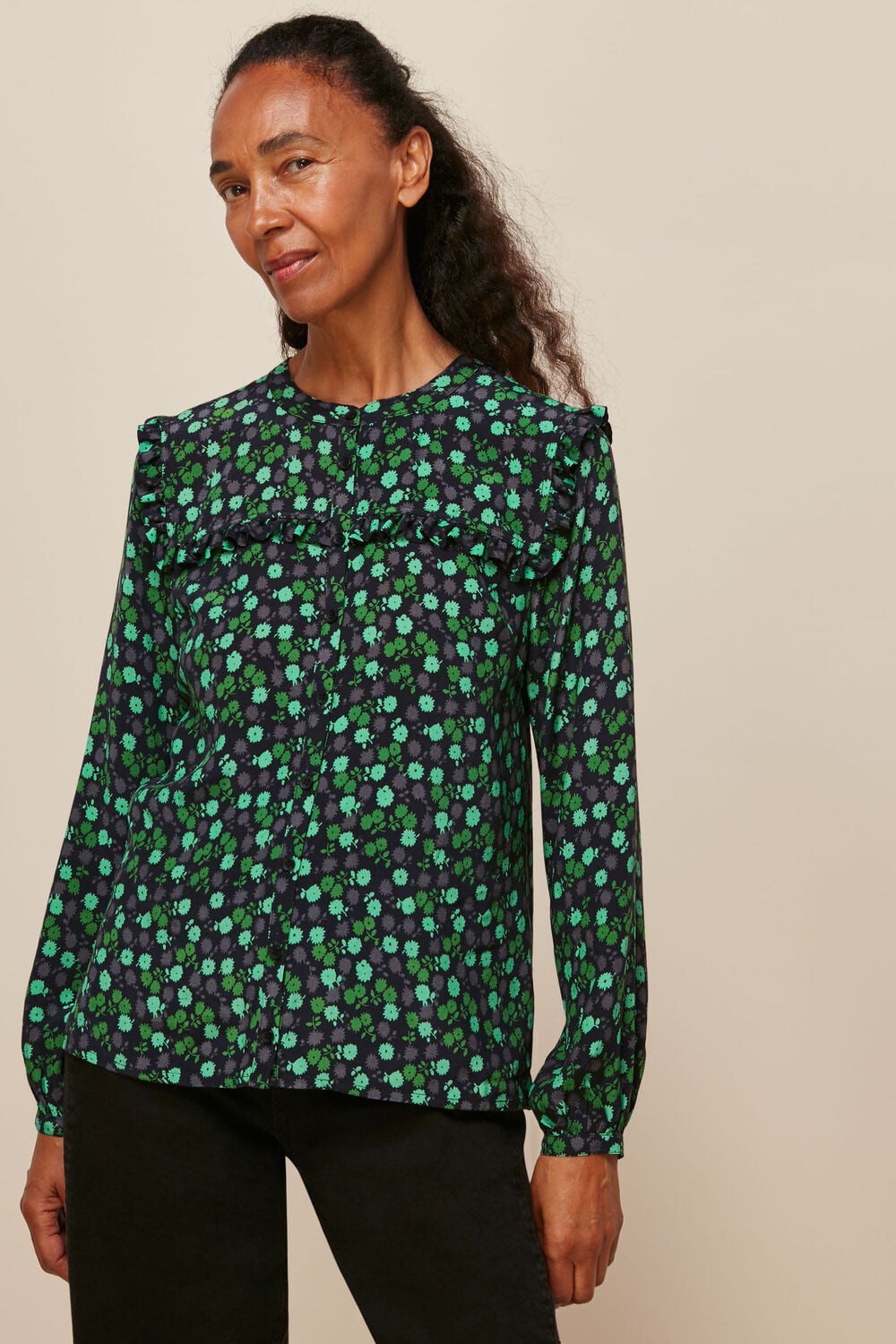 Green Winter Ditsy Printed Top