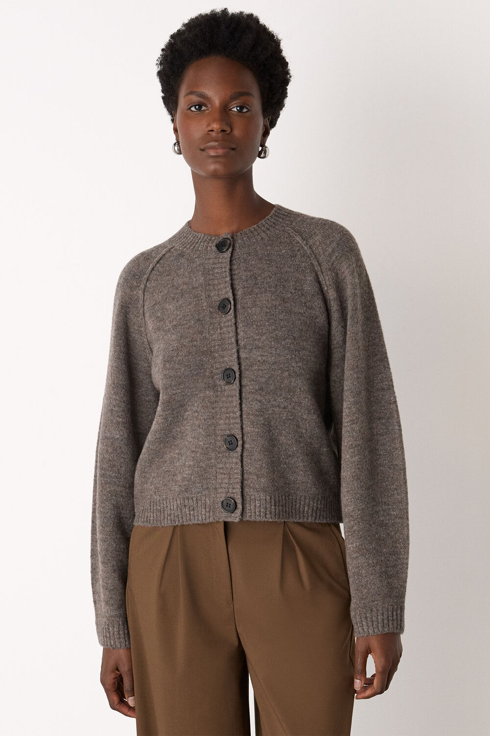 Wool Mix Crew Cardigan