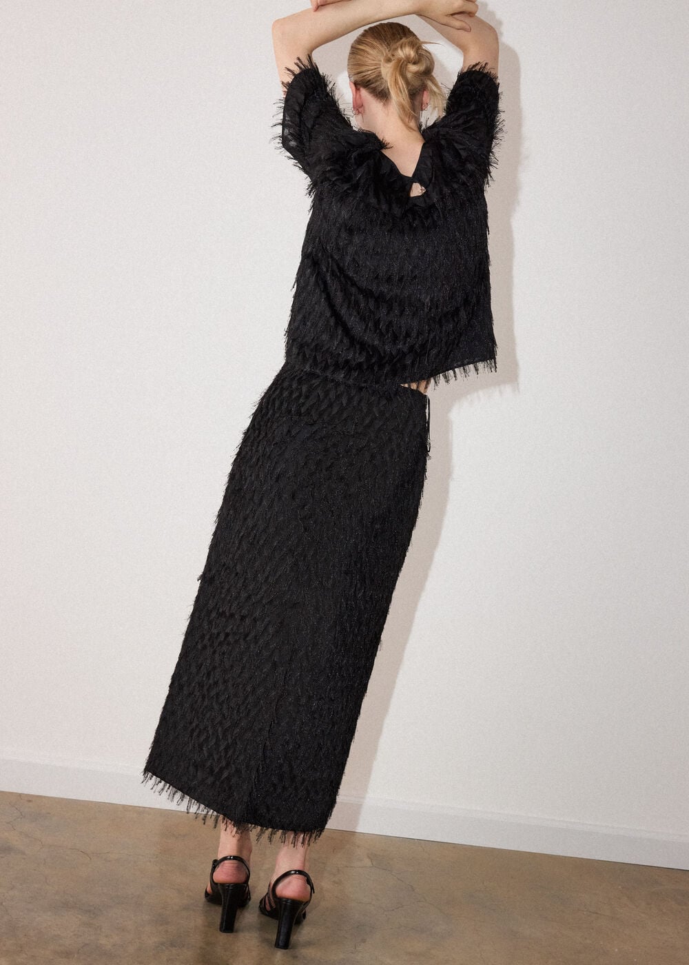 Fringe Textured Midi Skirt