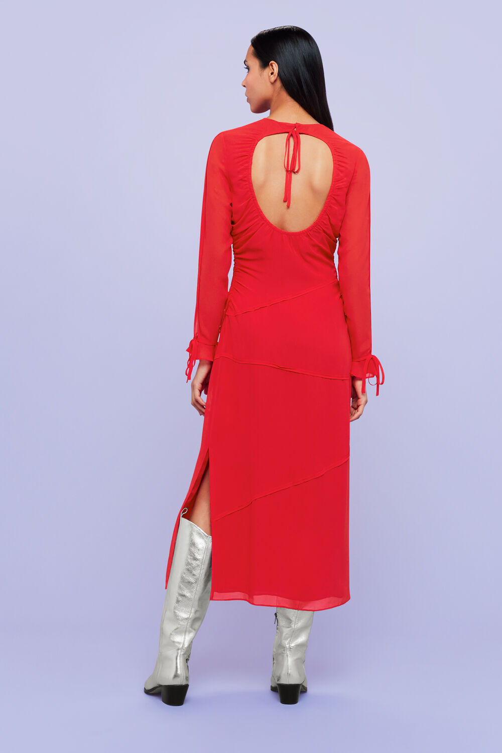 Red Inez Seam Detail Silk Dress