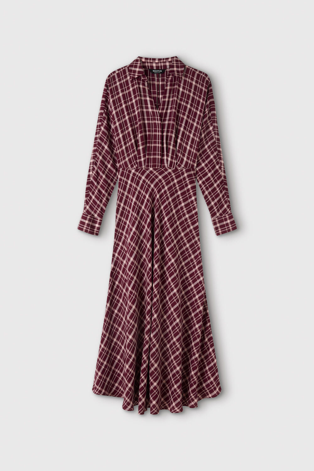 Burgundy Check Midi Shirt Dress