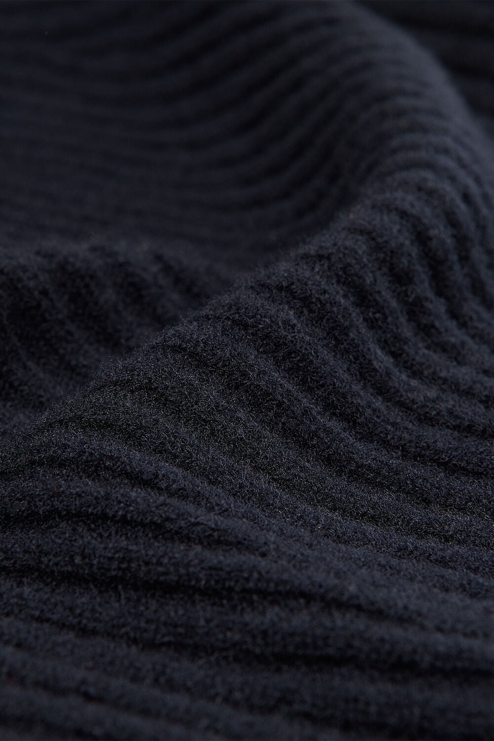 Navy Wool Zip Front Rib Cardigan