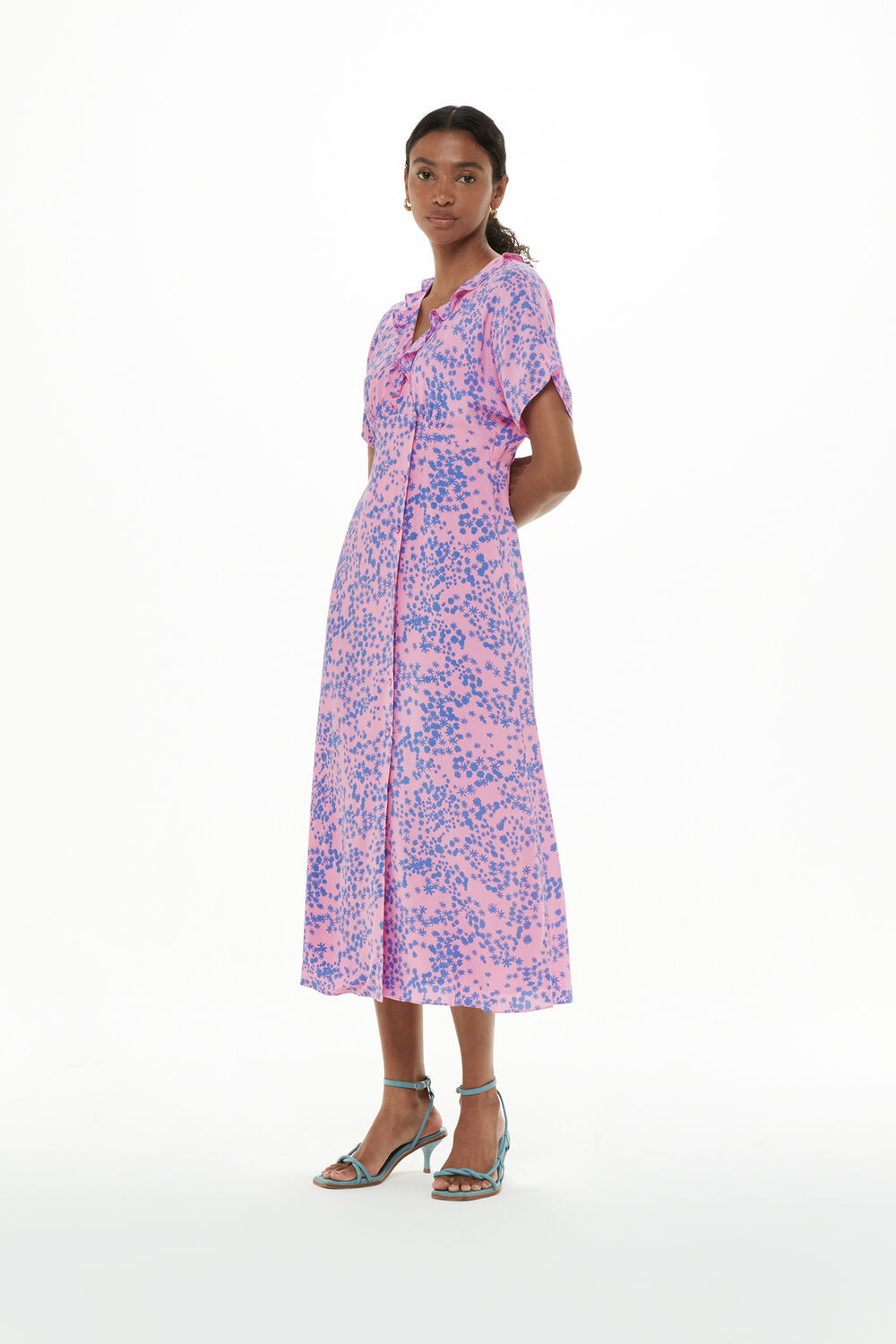 Pink Dandelion Floral Midi Dress