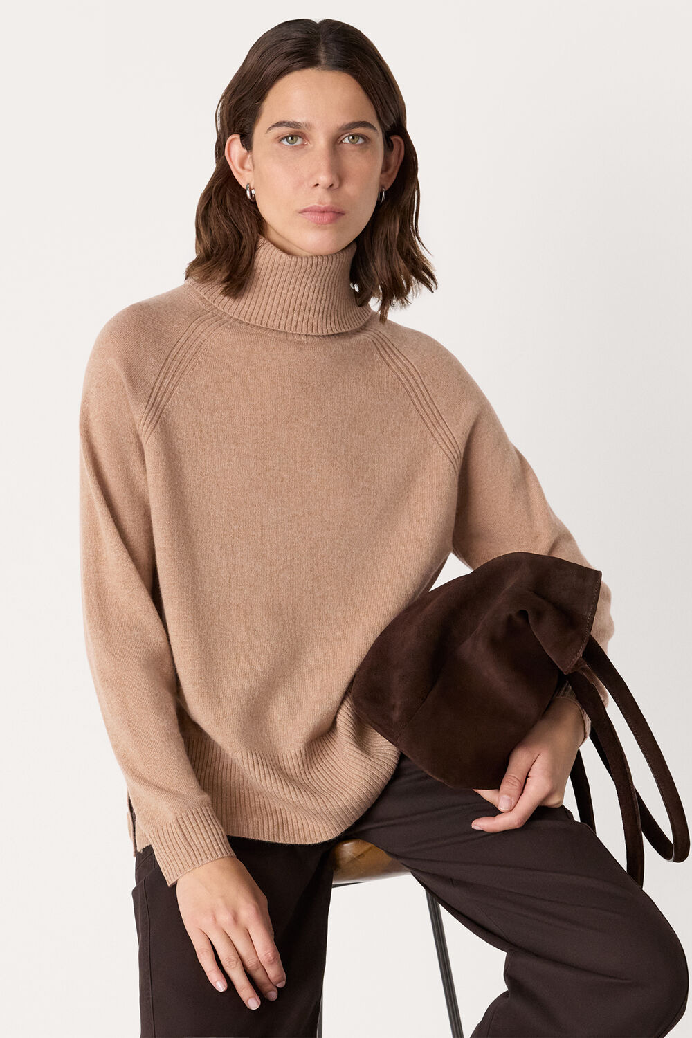 Camel Cashmere Roll Neck