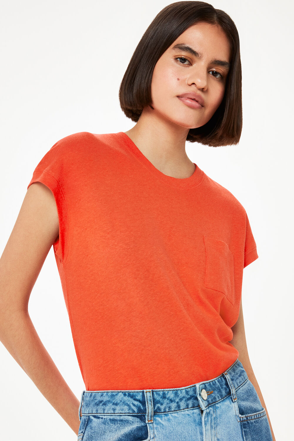 Red Ember Linen Mix Pocket Tee
