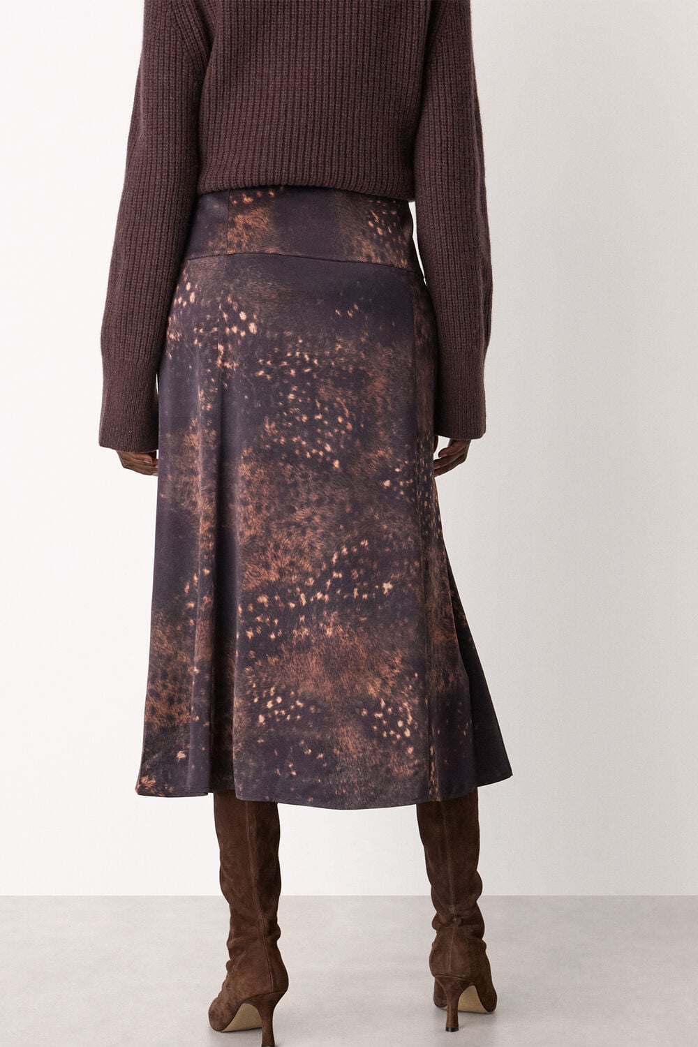 Brown Spotted Animal Midi Skirt