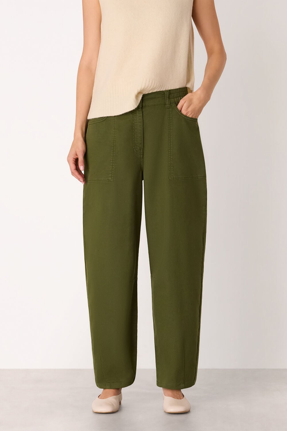 Khaki Casual Cotton Barrel Trouser