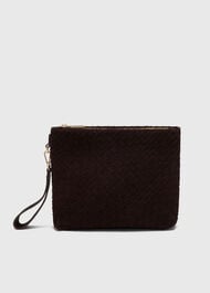 Avah Woven Suede Zip Clutch