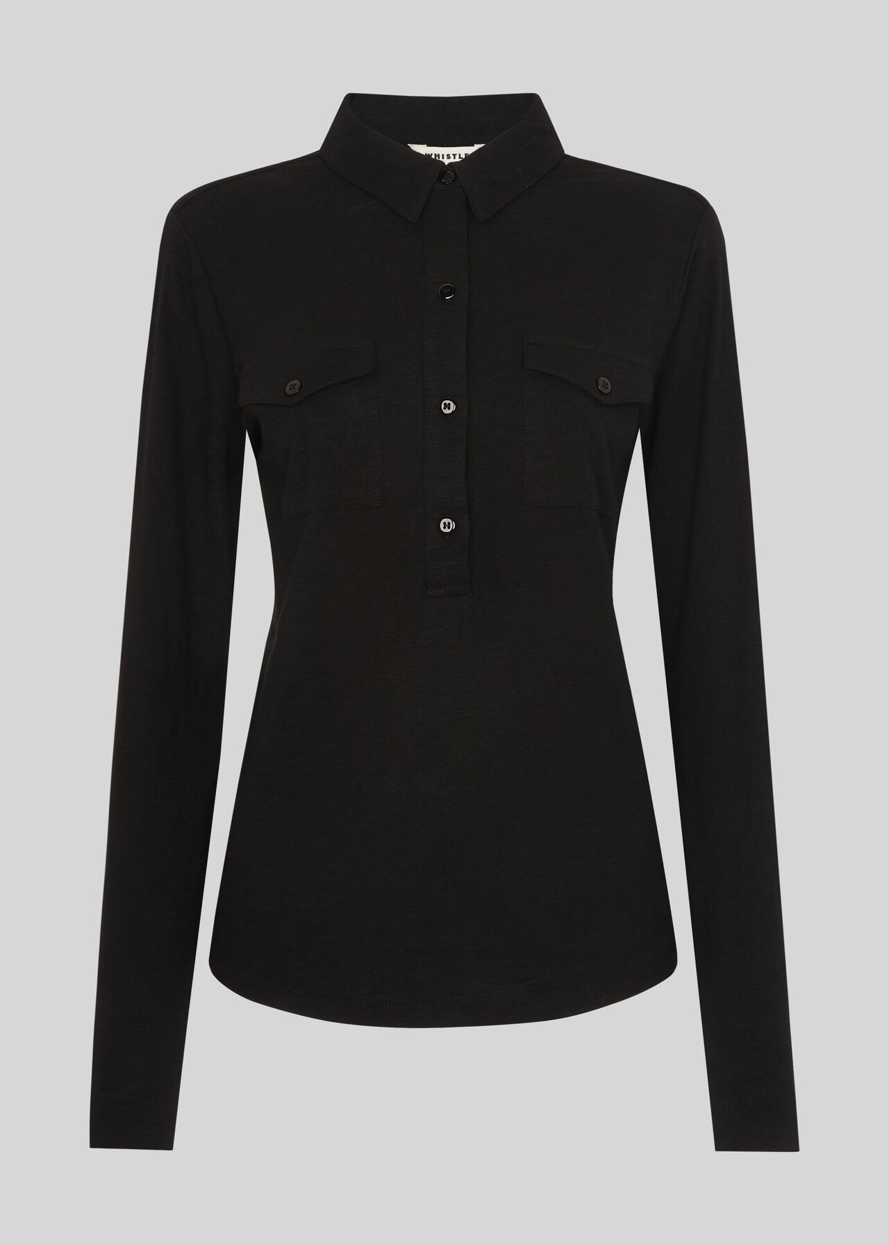 Black Jersey Cotton Pocket Shirt | WHISTLES | Whistles